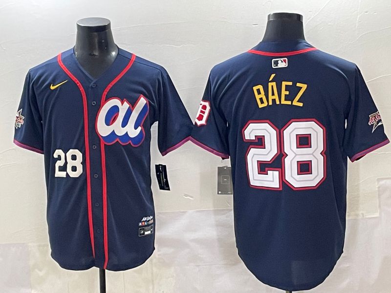 Men 2025 Detroit Tigers #28 Baez Blue All star Blank Blue Nike MLB Jersey style 7->detroit tigers->MLB Jersey